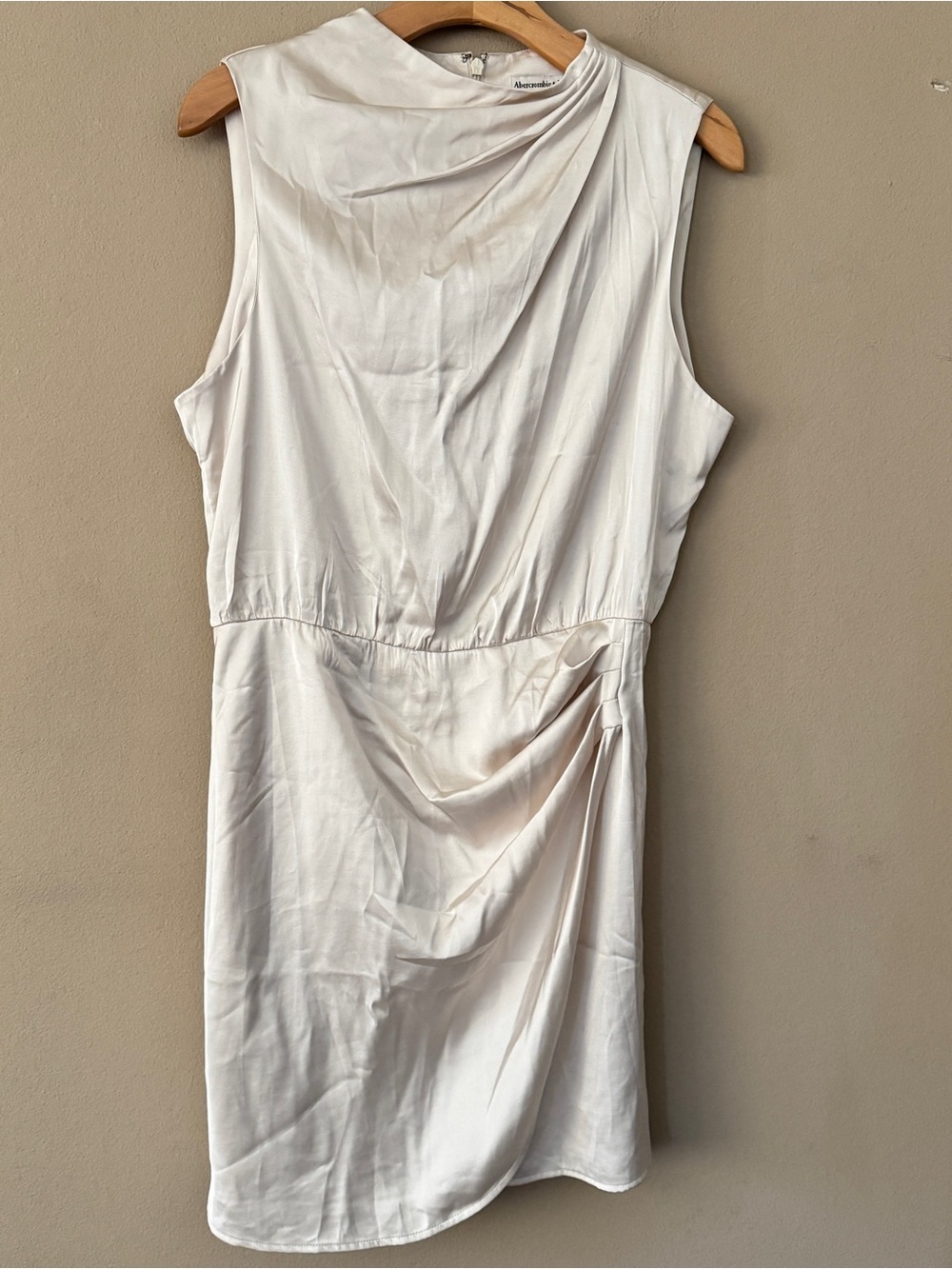 NWT ABERCROMBIE & FITCH Champagne High Neck Ruched Mini Dress Size L - Picture 2 of 8